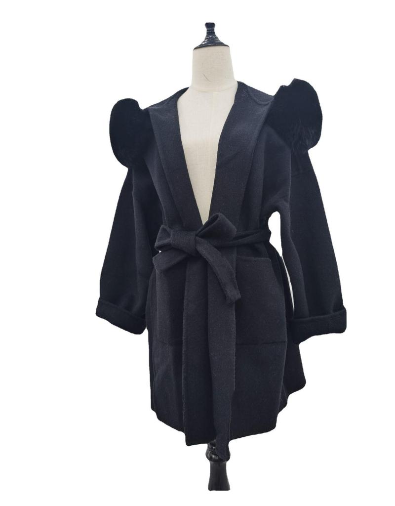 Double-Faced Cashmere Coat with Fox Fur Collar & Cuffs Hooded Mid-Length Loose Fit