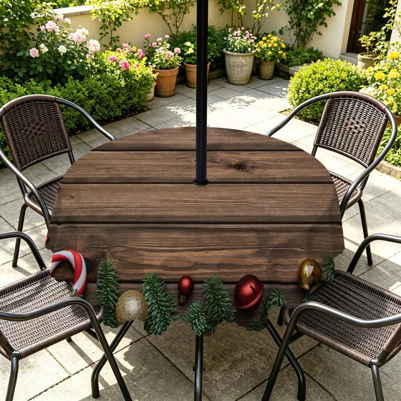 Outdoor Christmas Tablecloth Round Waterproof Oil-Resistant Patio Table Cover Garden Deck Umbrella Hole