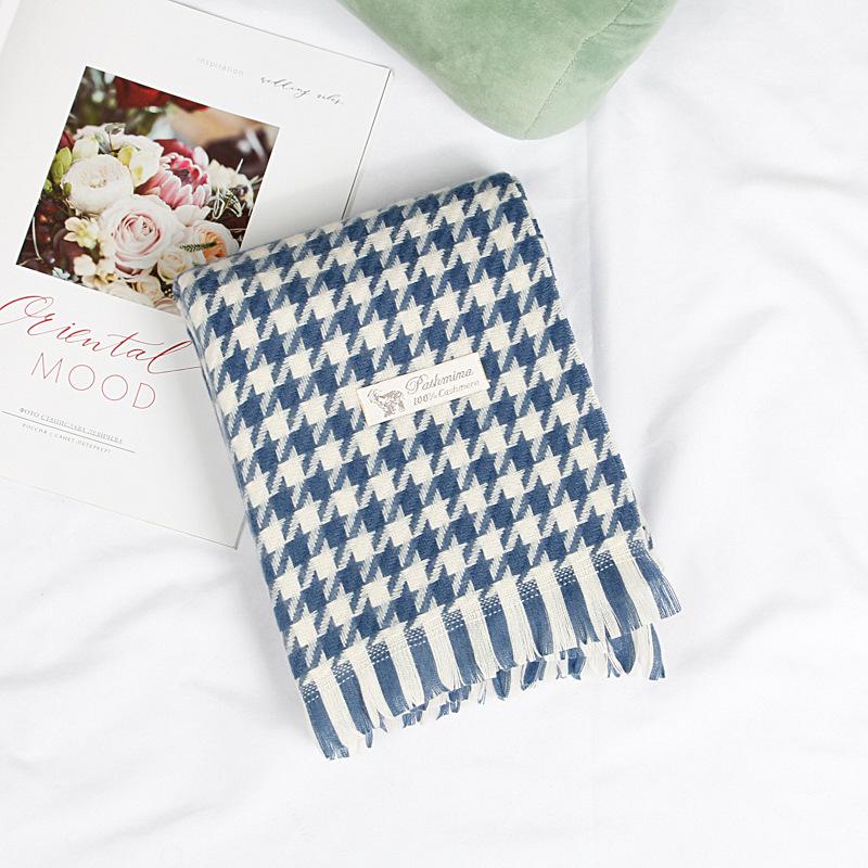 Women's Winter Plaid Imitation Cashmere Tassel Scarf, Thickened Korean Style Neck Warmer