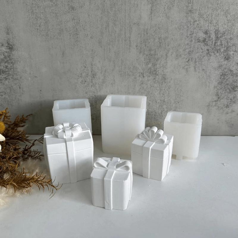 3D Christmas Gift Box Candle Silicone Mold Bowknot Gift Boxes for Car Aromatherapy Candle Gypsum Resin Mould DIY New Year Xmas Gifts
