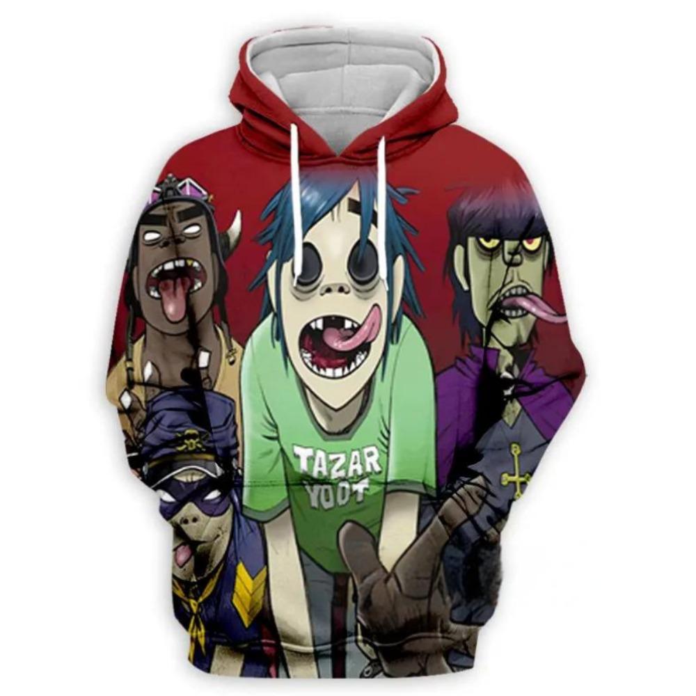 Mikina s kapucí Gorillaz Band s 3D potiskem pro děti, ležérní nadměrný Y2k Harajuku top s kapucí, chlapecká mikina