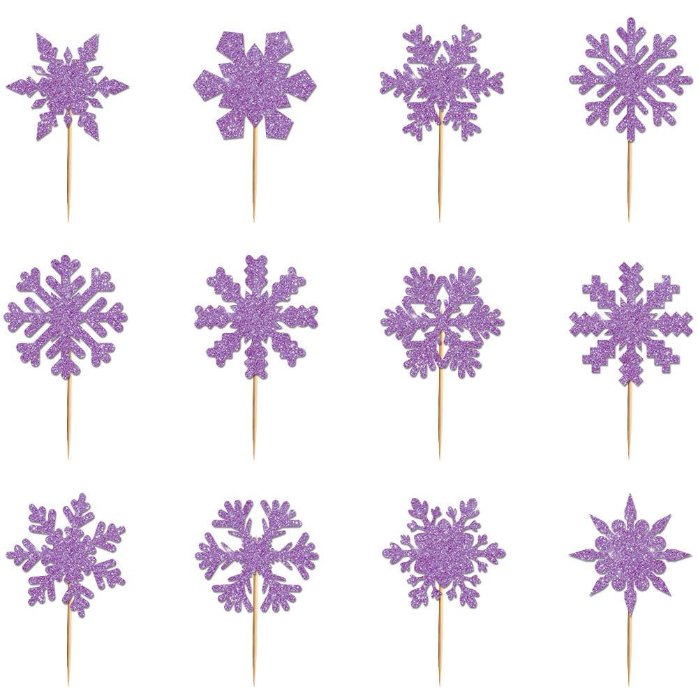 Christmas Snowflake Cake Toppers With Shining Design Paper For Holiday Party Decor