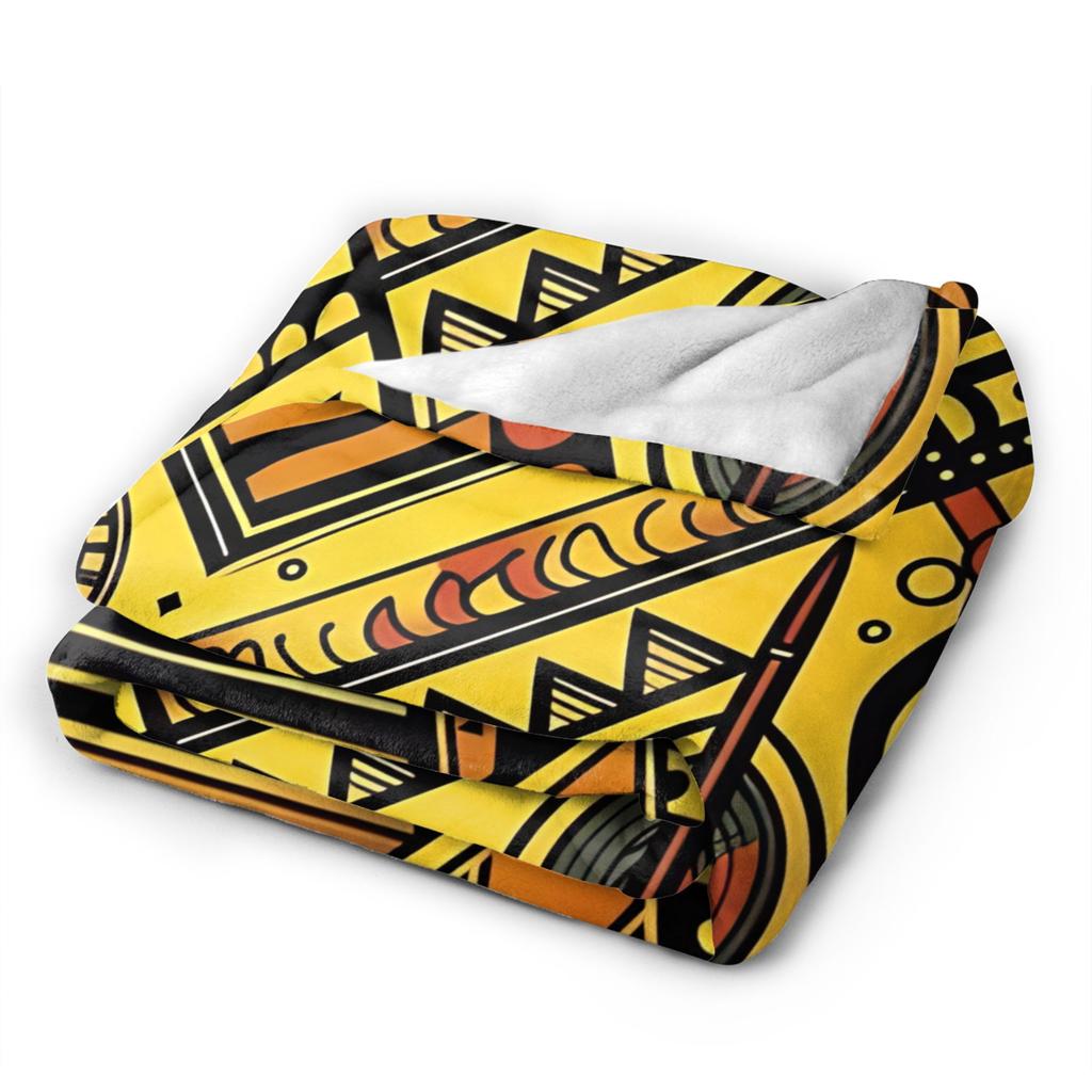 African ethno African Art Black And Gold Knitted Blanket Flannel Super Warm Throw Blanket for Car Sofa Couch Bedroom Quilt