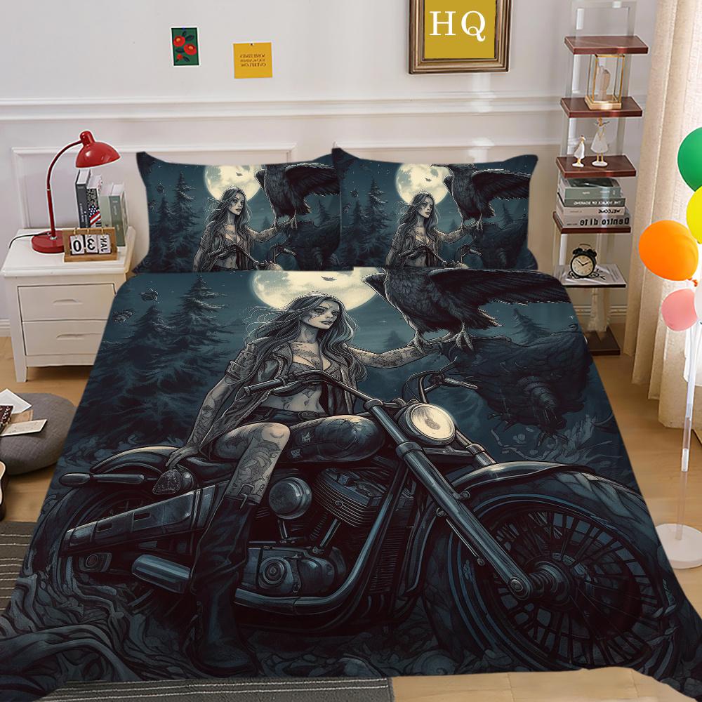 Beauty Skull Printed Bedspreads King Size Microfiber Bed Set Cover Teen Cool Design Comforter Cover Set