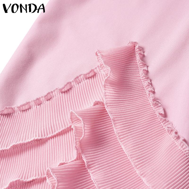 VONDA Summer Women Round Neck Ruffled Layer Short Sleeve Dresses