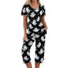 Women's Halloween Two-Piece Outfit Set - Casual Short Sleeve Top and Printed Pants, Comfortable Sportswear for Holiday Parties