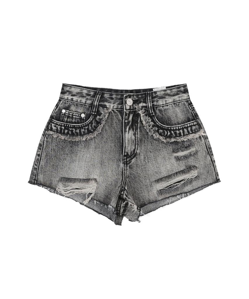 ORDINARY HOLIDAY Cut-Out Fringe Denim Shorts [Black]