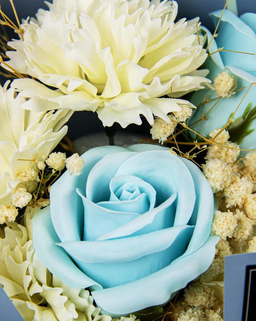 BBICE Soap Flower Bouquet Gift Popular Birthday Present with Handle Never Withers Flowers Gift Clear Box with Message Card for Women Day Day Respect