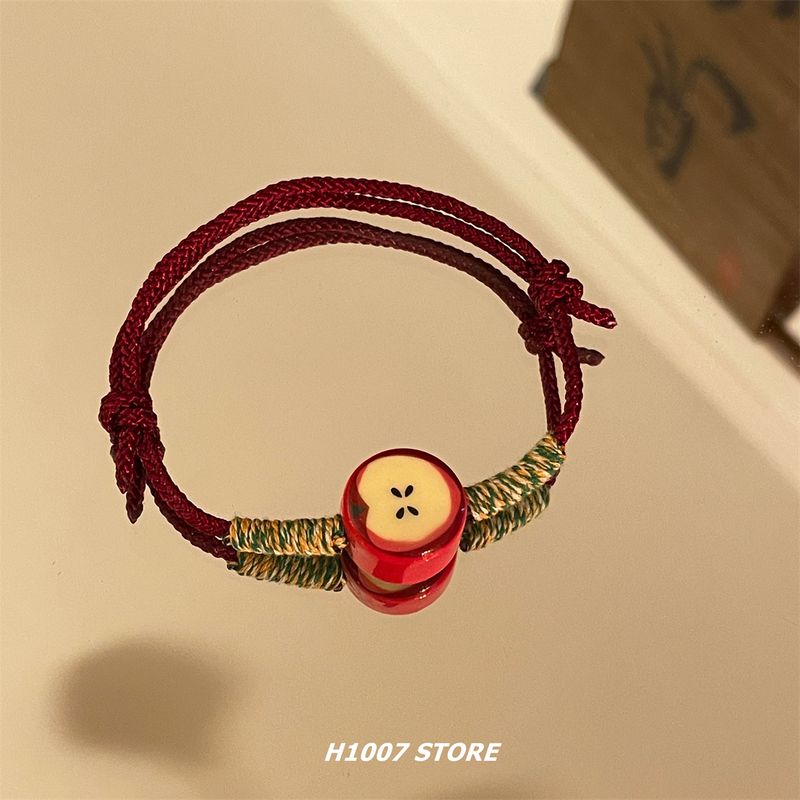 

Новый браслет в китайском стиле с бусинами-яблочками, плетеным шнурком, керамический, женский, мужской, специального дизайна, ручной работы, шнурок для ношения, парный браслет An Apple
