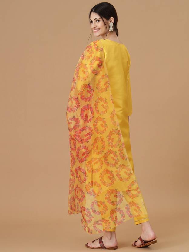 Party Wear Top Tunic Silk Blend Kurta Pant Dupatta Set Indian Women Bollywood Salwar Suit Kurti