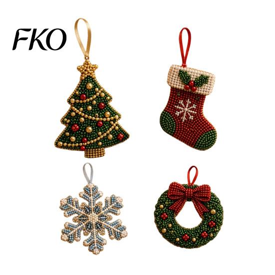 Beaded Christmas Decorations Bead Craft Kit, Ornament DIY Create Tree Snowflake Gift Set Wreath Stocking, Festive Kit for Adults, Handmade Holiday