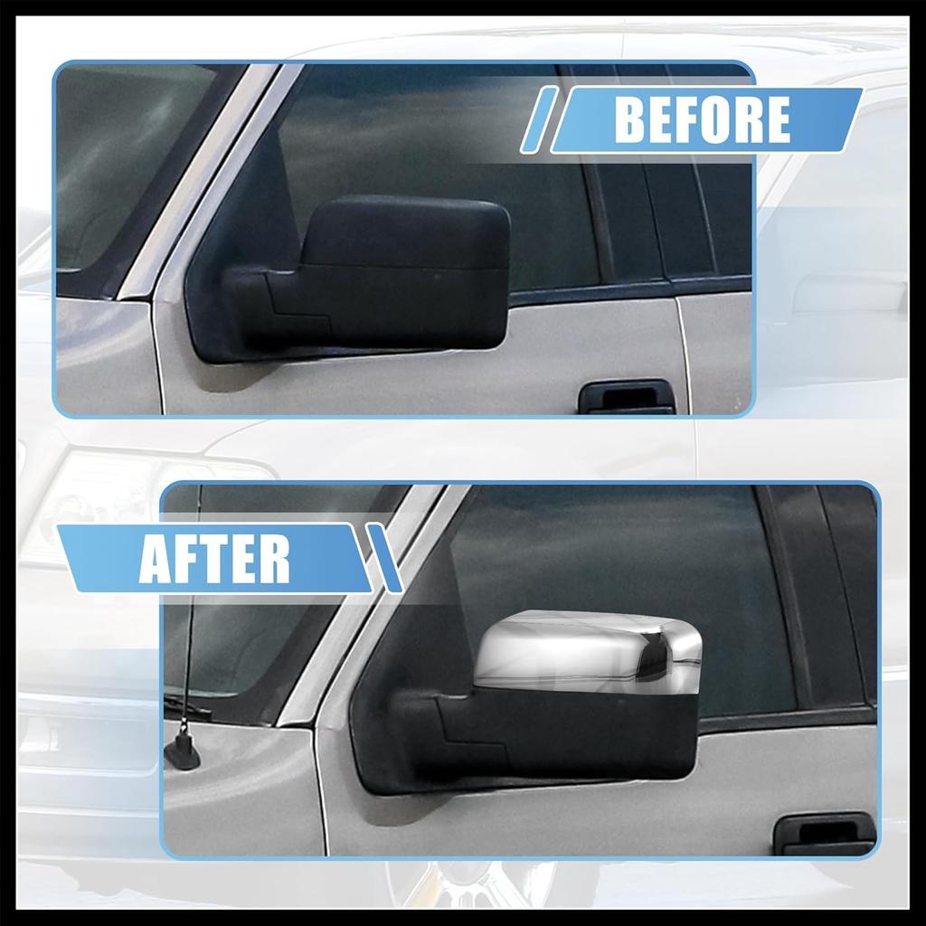 Pair Car Exterior Chrome Plated Power Top Half Mirror Cover Cap for Ford F-150 FX4 XLT 2004-2008 Durable Material