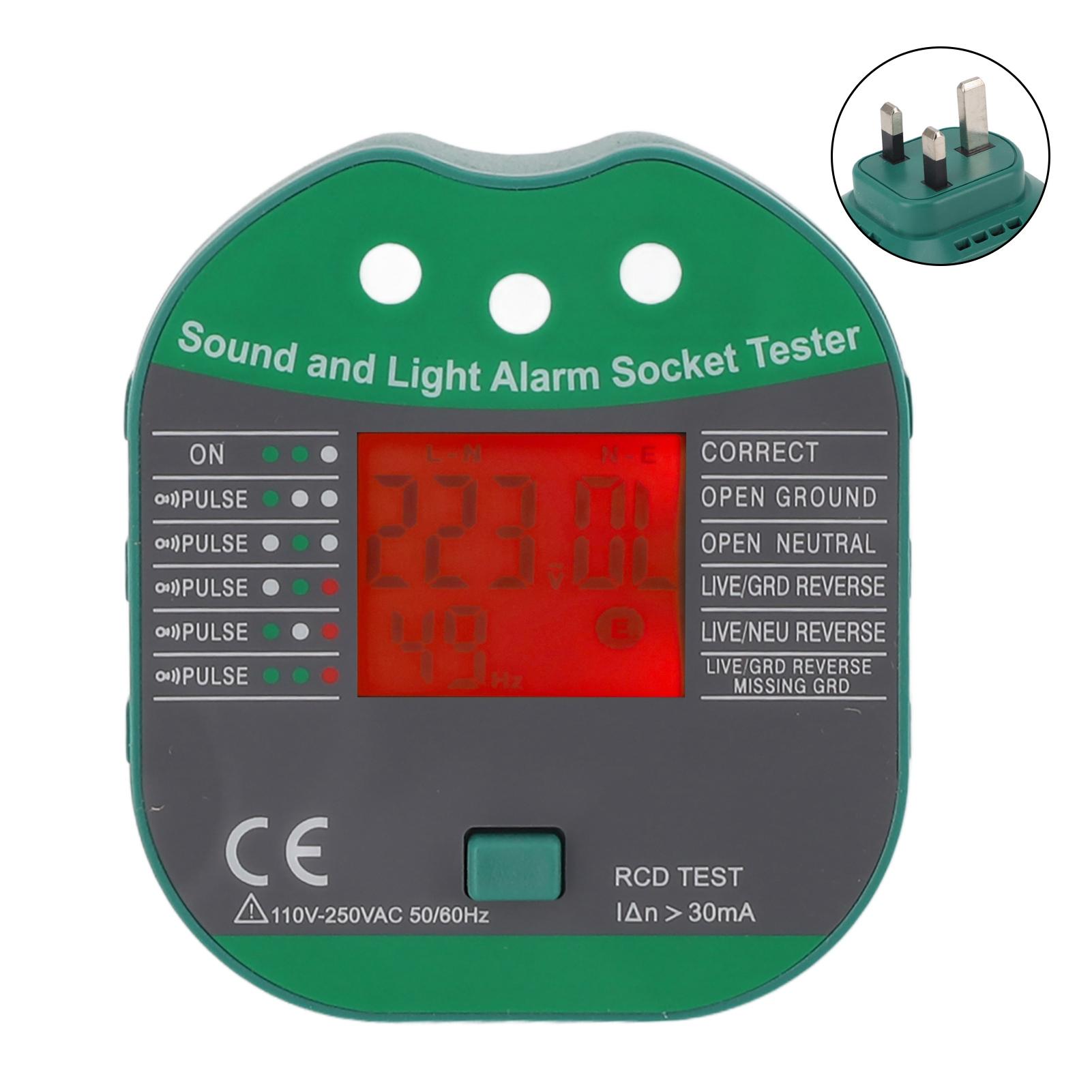 

Socket Tester Electrical Outlet Sound Light Alarm Voltage Checker Detector