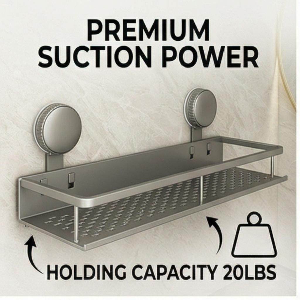 Suction Cup Storage Rack for Bathroom Washstand, Wall-Mounted, No-Drill, Toilet and Washroom Organizer