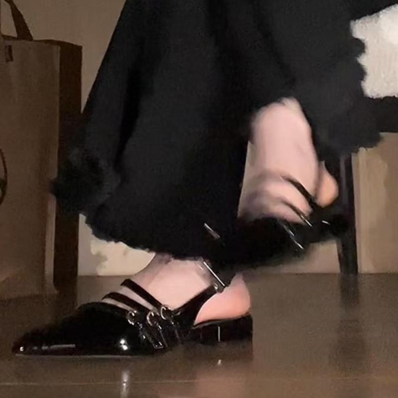 Temperament Pointed Toe Baotou Sandals Women's New Summer Wear Shallow Mouth Metal Buckle Back Empty Low Heel Shoes