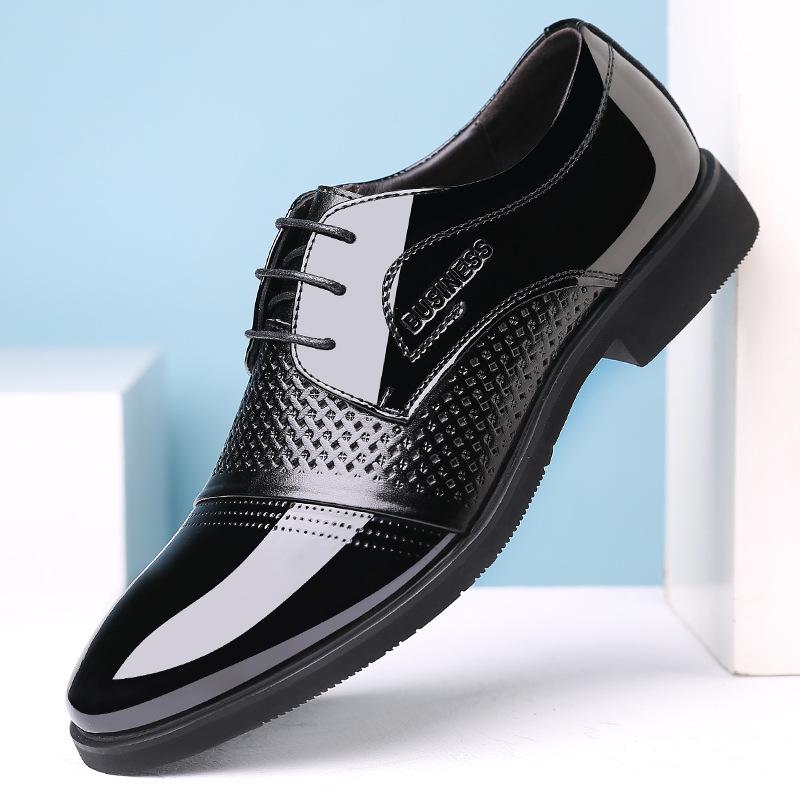 

Men s business dress leather shoes Korean version of the trend summer height increase lace-up work office summer hollow leather shoes 37