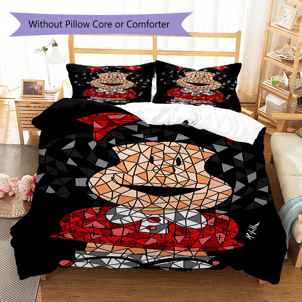 Mafalda Pattern Bedding,Quilt Set Quilt Cover Pillowcase Home Birthday Gift (1 * Duvet Cover + 2 * Pillowcase, Without Core)