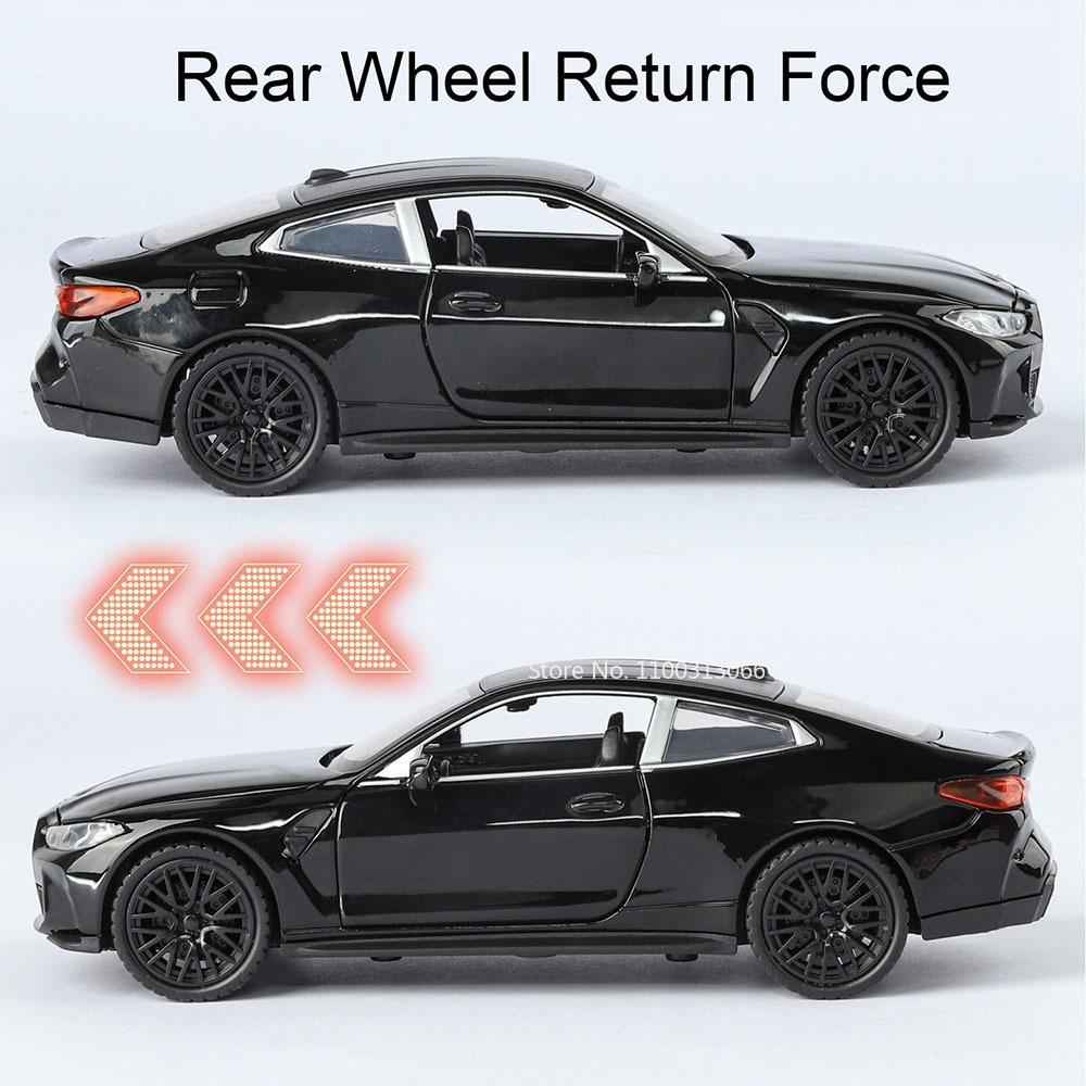 1:32 Scale M4 Cars Miniature Models Alloy Diecast Toys with Light Sound Pull Back Vehicles 4 Doors Opened Car Kids Xmas Gifts