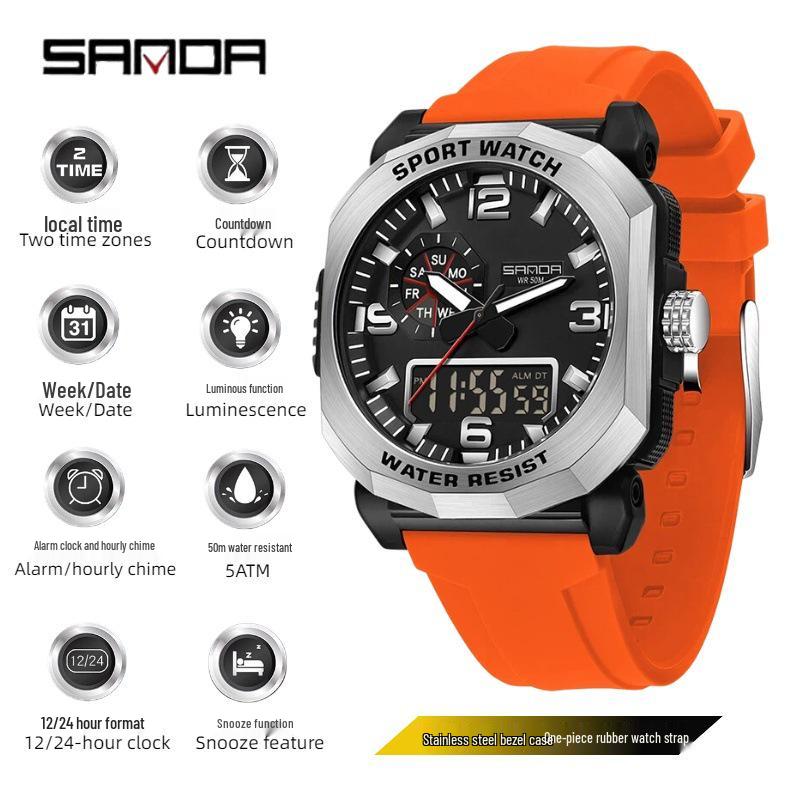 Sanda Waterproof Youth Sports Square Electronic Watch - Trendy Classic Fashion