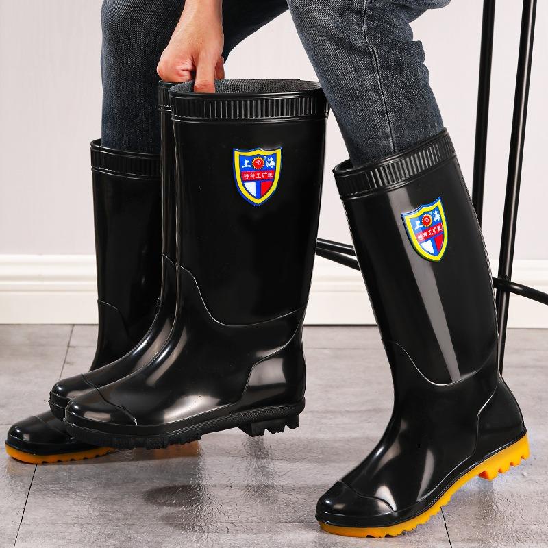 Shanghai Black Men's Tall Rain Boots Waterproof and Oil-resistant Versatile Rain Shoes Rainy Day Travel Fishing Clean Water Shoes Men's Rubber Shoes