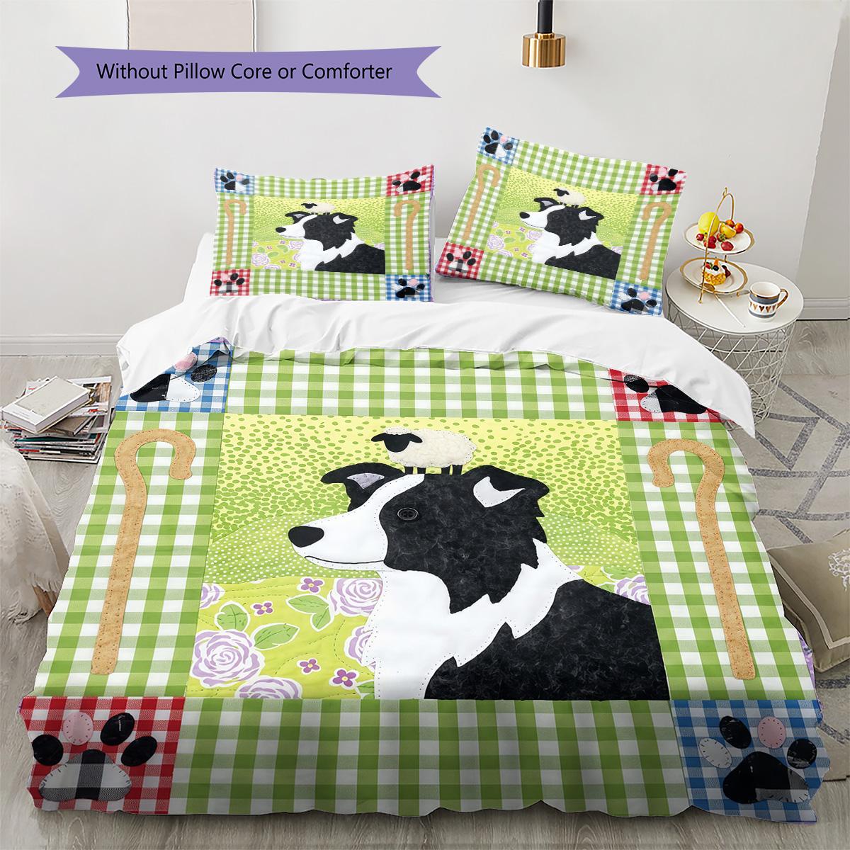 

Dog Patchwork Pattern Bedding Set Quilt Cover Pillowcase Home Decor Gift (1 * duvet cover + 2 * pillowcase, without core) 135x200cm