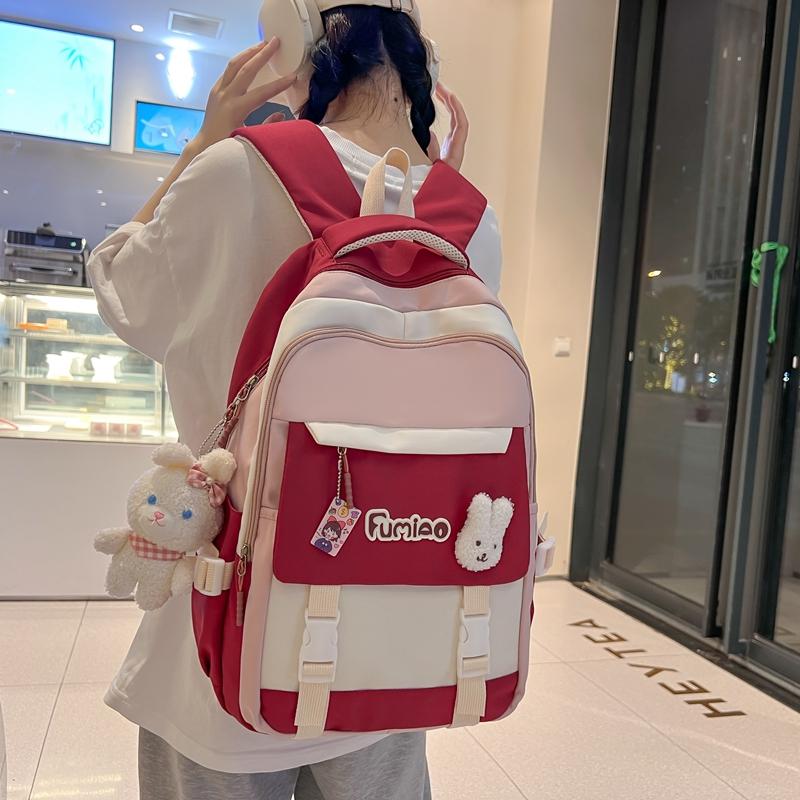 Schoolbag Junior High School Women's Large Capacity Backpack Color Contrast Backpack For High School Students