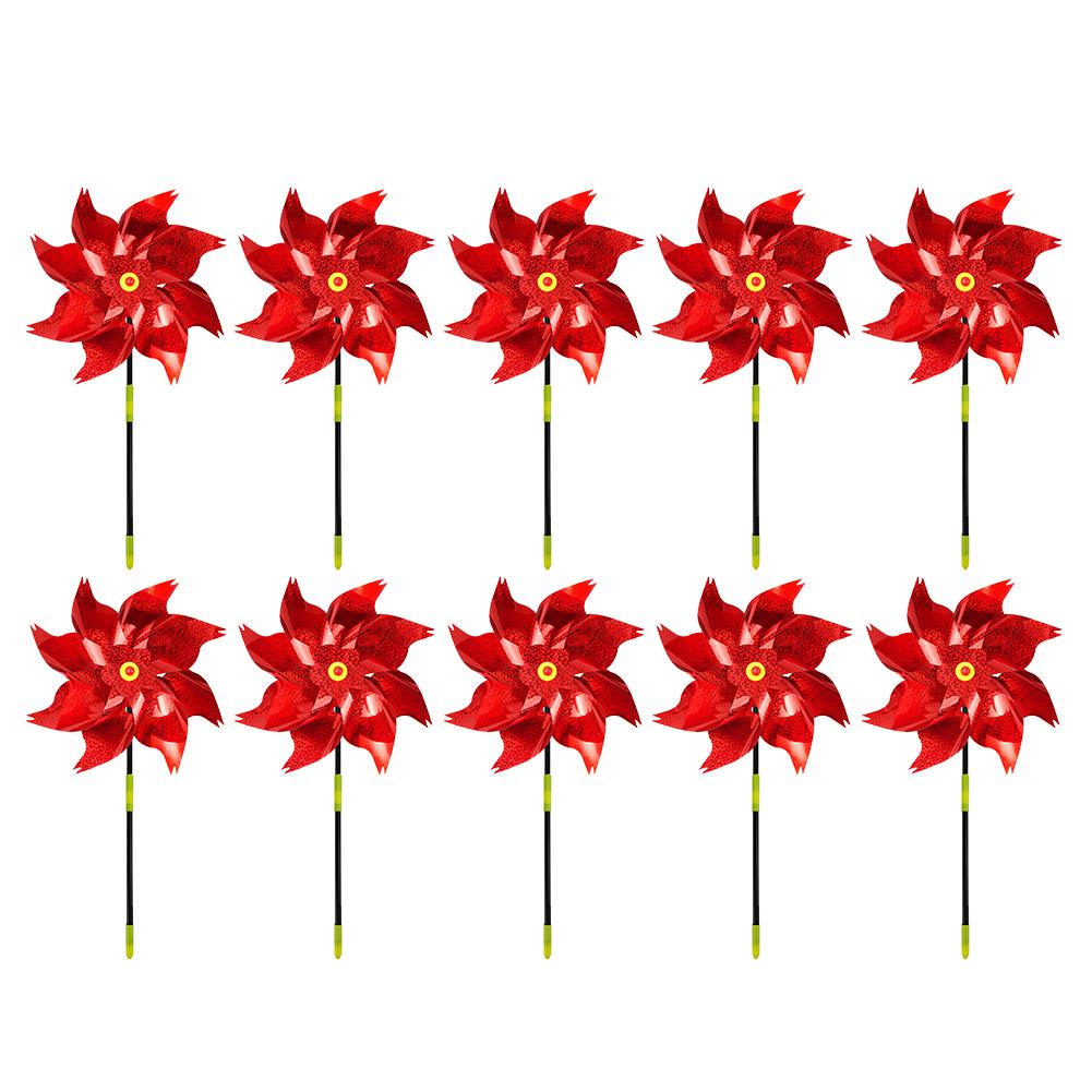 

10pcs Laser Bird Repeller Pinwheels Anti Bird Reflective Sparkly Windmill Spinner for Garden Lawn Yard Decor Keep Birds Away красный