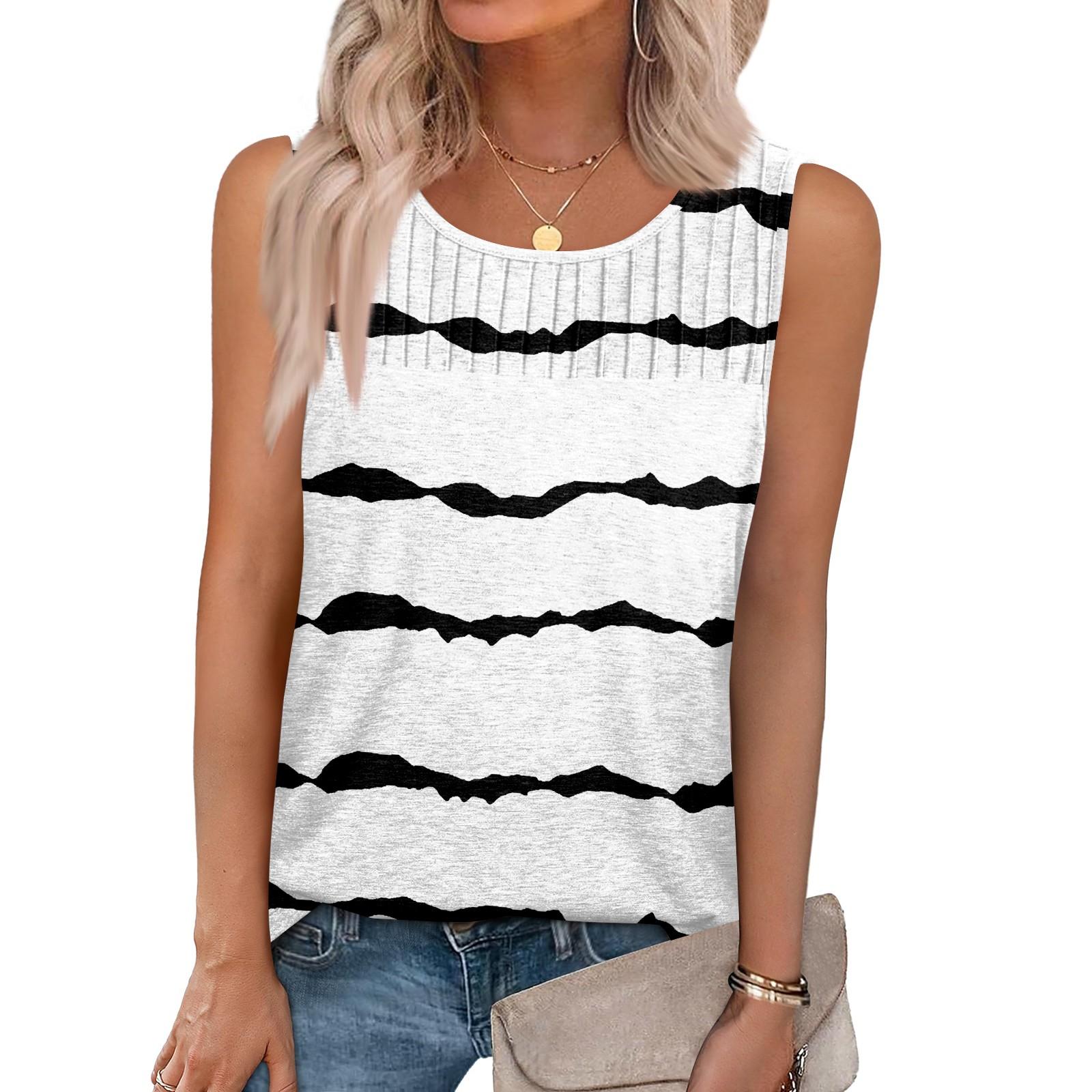 

Женская летняя майка-топ без рукавов, повседневные плиссированные топы без рукавов, рубашки с круглым вырезом, одежда L белый