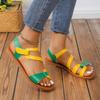 Sandali bassi da donna con velcro color block, antiscivolo, casual da spiaggia, sandali con tacco basso