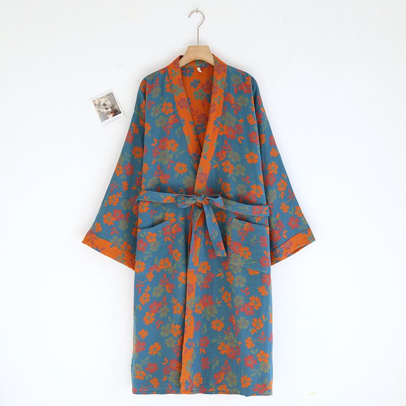 Dámská retro žakárová bavlněná yukata: Lehká jarní/podzimní noční košilka a pyžamo ve stylu kimona.