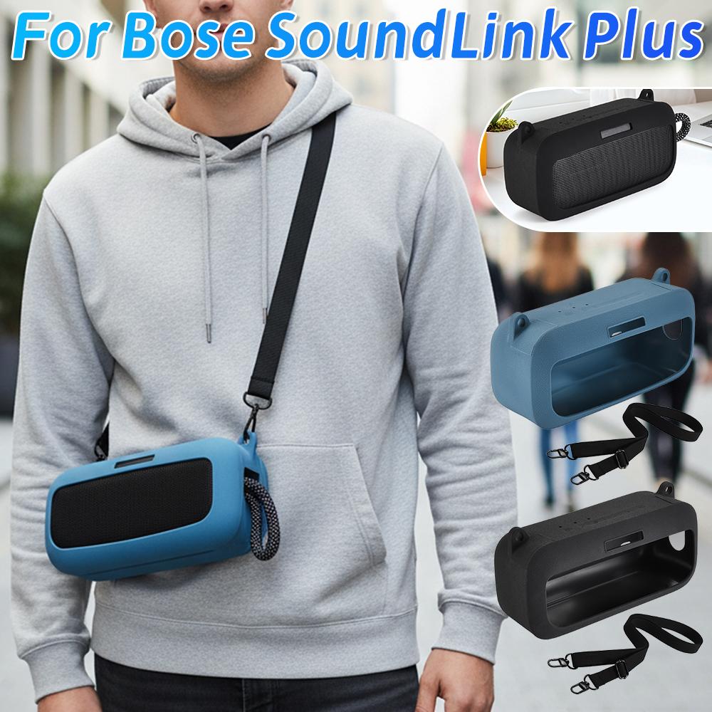 Silicone Cover Case Shockproof Protective Travel Case for Bose SoundLink Plus Speaker Accessories with Shoulder Strap
