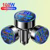 100W 6-Ports Usb Type-C Car Charger With Voltage Display Pd Fast Charging Power Adapter For Iphone Android Smart Phone Tablet