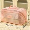 Large Capacity Nylon Mesh Makeup Bag, Breathable Multi-Layer Cosmetic Organizer Fashion Travel Wash Bag Compartments For Toiletries And Makeup Tools
