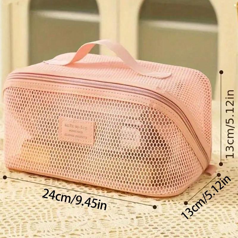Large Capacity Nylon Mesh Makeup Bag, Breathable Multi-Layer Cosmetic Organizer Fashion Travel Wash Bag Compartments For Toiletries And Makeup Tools