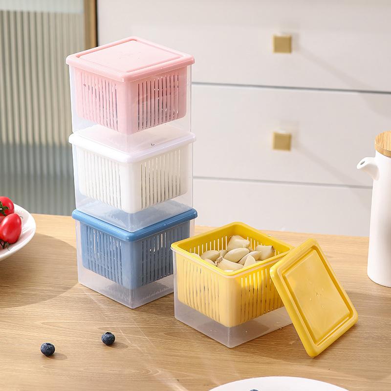 Double-Layer Refrigerator Storage Box Ginger Scallion Onion Containers Sealed Fruits Vegetables Drain Crisper Kitchen Supplies