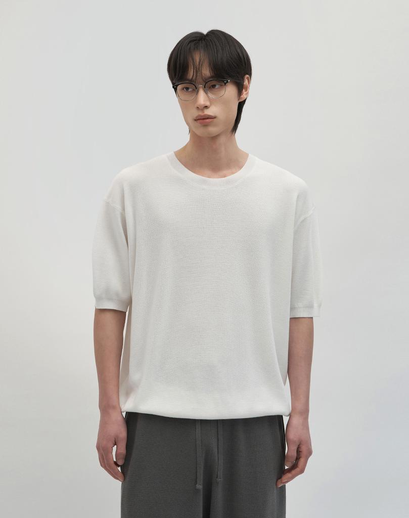 WORK ON BODY OFF Cool Bamboo Semi-Overfit Round Neck Short Sleeve Knit [White]