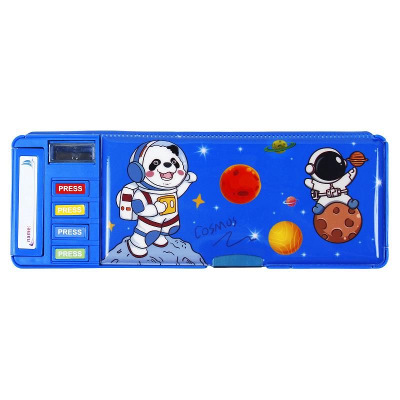 Cute Press Button Pencil Case for Kids, Durable PVC Material With Integrated Organizer, Calendar, and Magnetic Closure