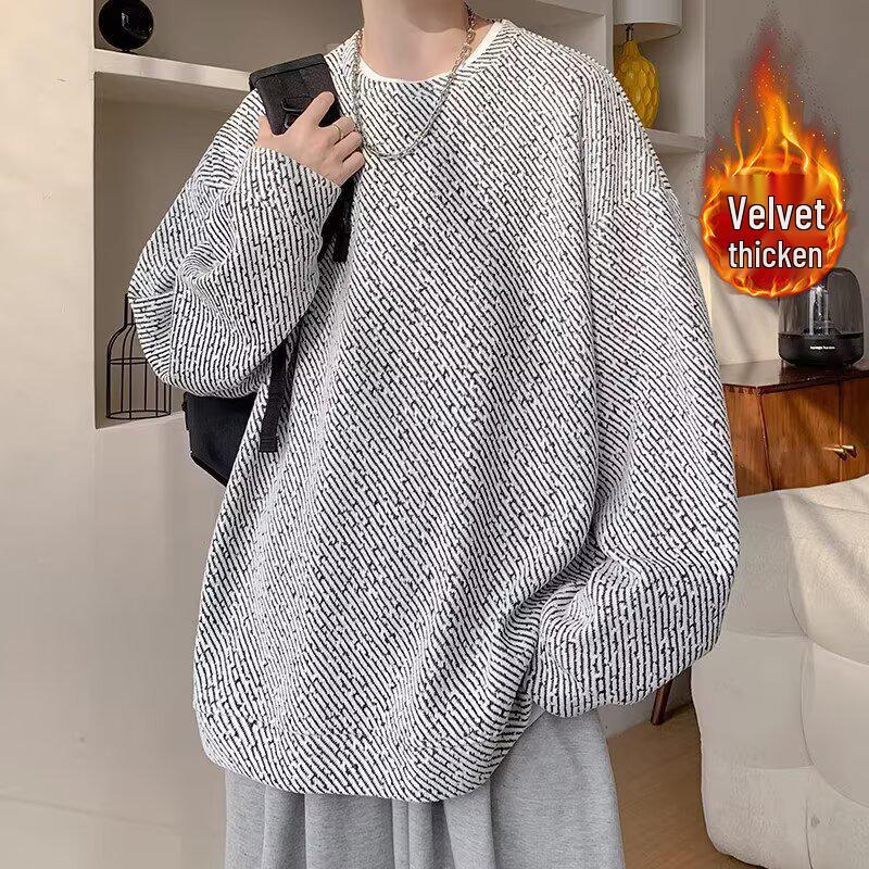 Унисекс американская флисовая толстовка с круглым вырезом и полосками из шенилла - Модная, свободная и универсальная для осени/зимы. XL