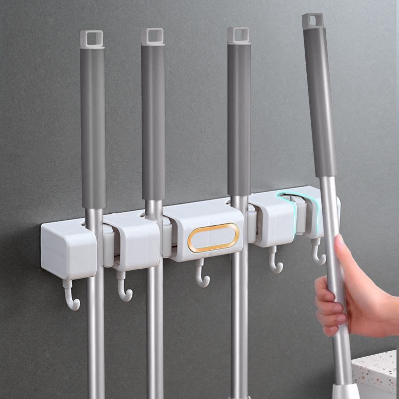 Mocowany do ściany wieszak na mopa bez wiercenia, hak na miotłę, mopa, stały wieszak, drzwi do łazienki, tylny stojak do przechowywania - Świetne narzędzie