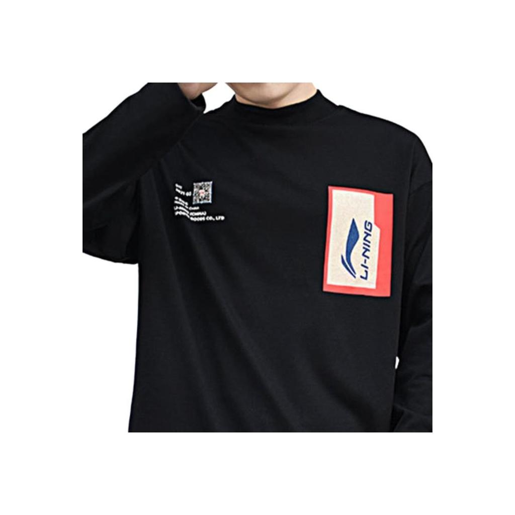 Li Ning Way Of Wade Buchstabenlogo Bedrucktes Langarm-T-Shirt Herren Tops Schwarz AHSR953-2