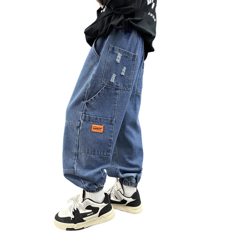 2025 Autumn Boys' Wide-Leg Ripped Jeans - Fashionable Children's Wear