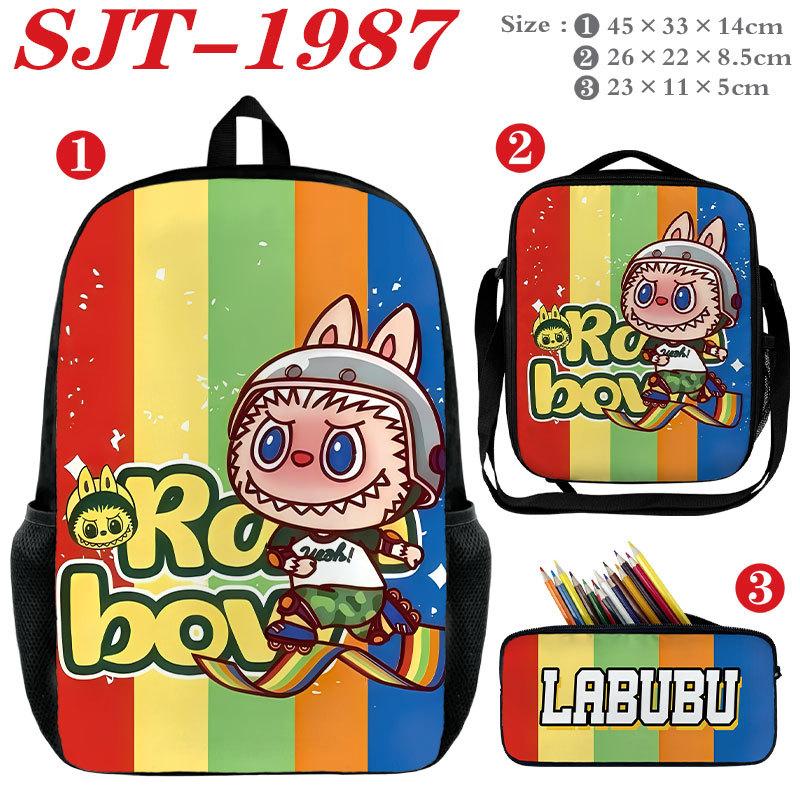Anime School Bag Set 3 Piece, Wear-Resistant Waterproof Large Capacity Backpack Crossbody Bag Pencil Case, Kids Bookbag