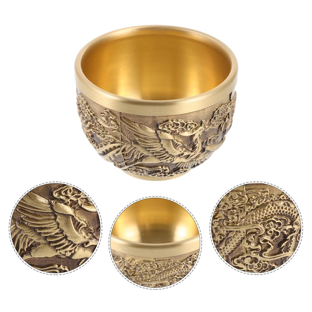 2pcs Dragon Chinese Style Copper Vintage Tea Cup Retro Embossed Design Sturdy For Home Decor Teaware Kitchen