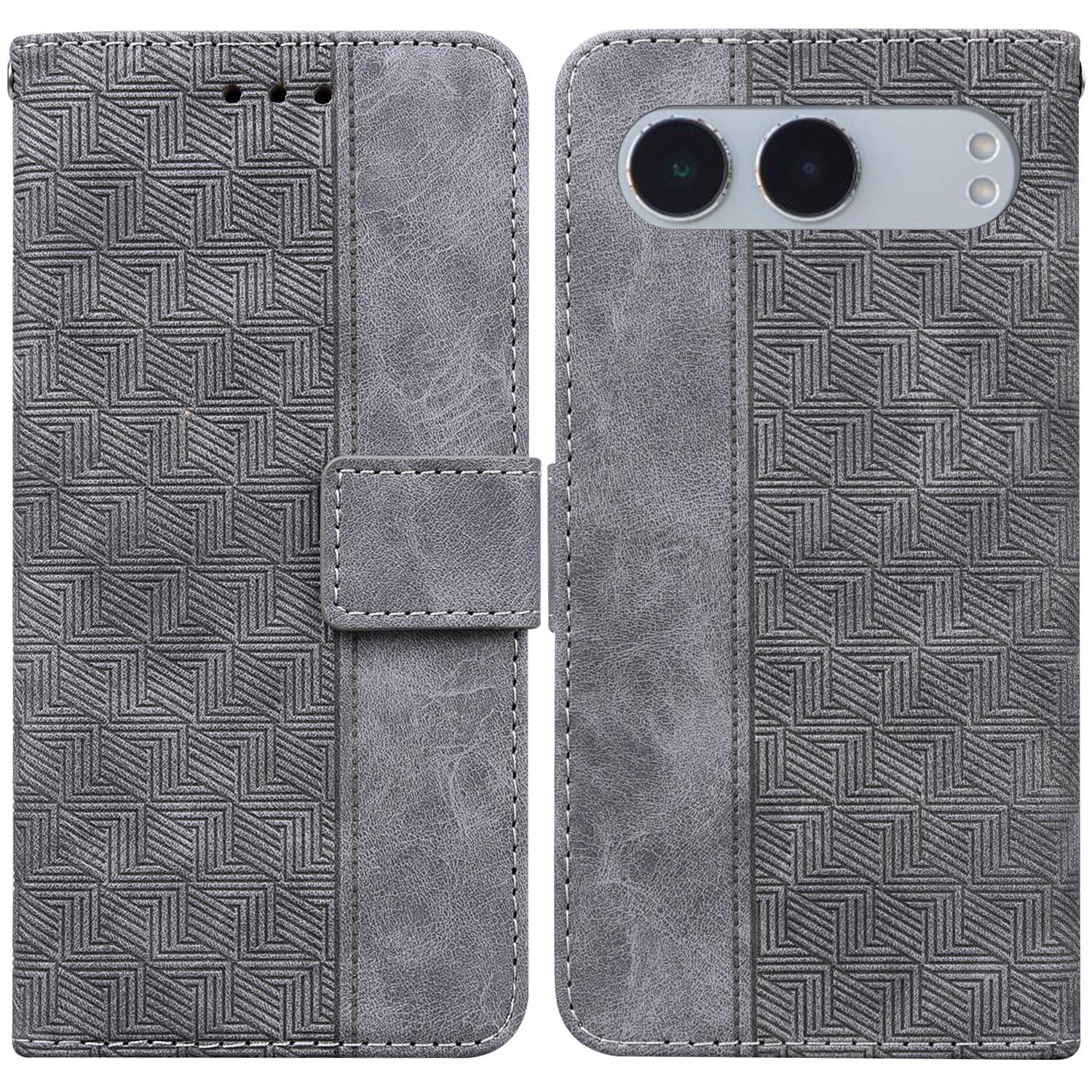 

For OnePlus Nord 4 Case Geometry Pattern Leather Wallet Phone Cover Grey