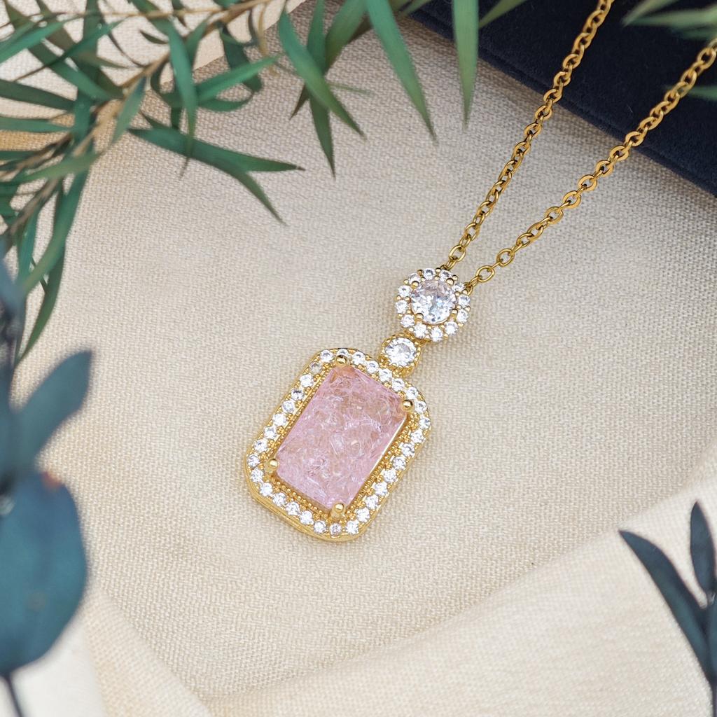Necklace Women's European and American Fashion Hot Sale Rectangular Round Micro-inlaid Zircon Temperament Collarbone Chain High-end Accessories