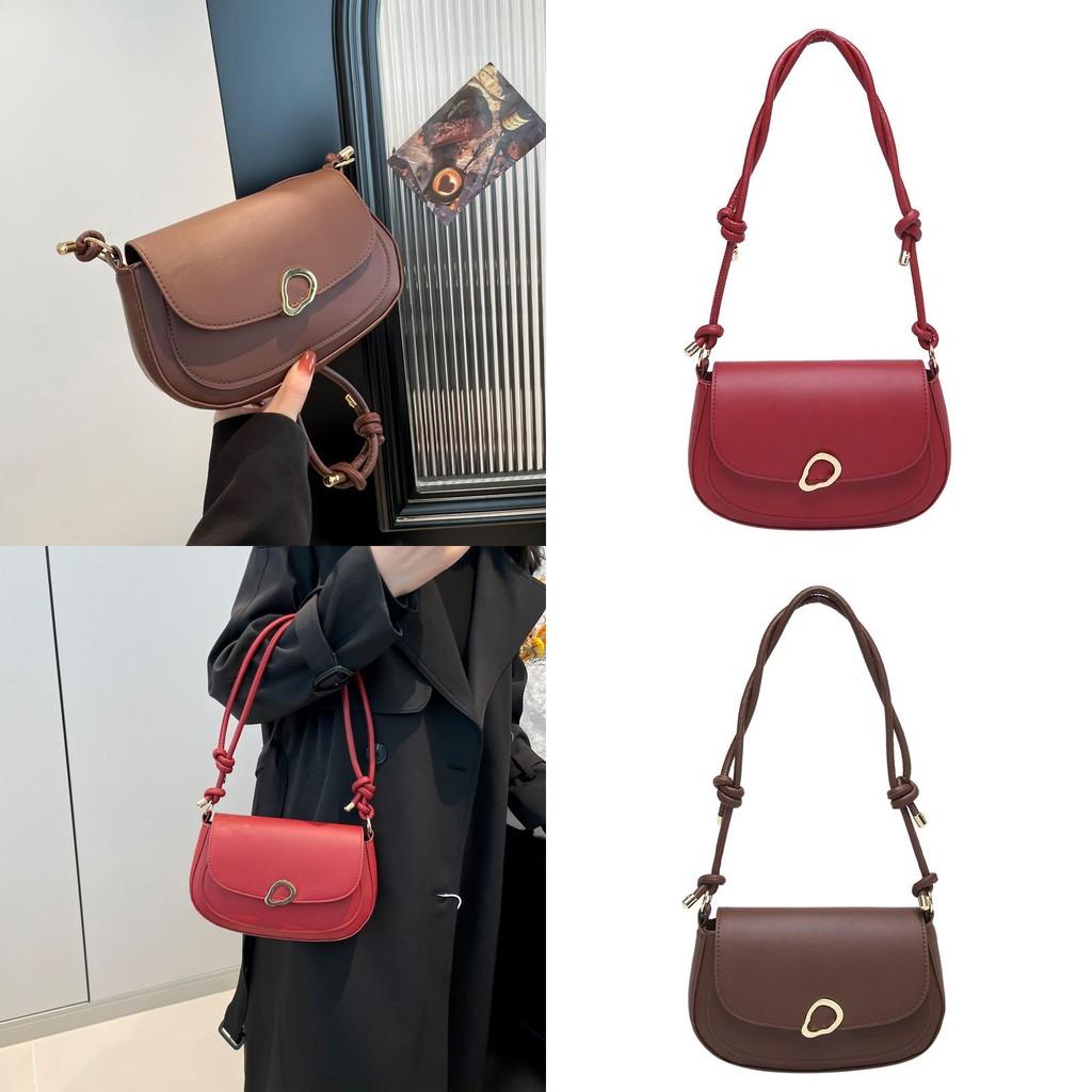 Fashionable Chic Lock Buckle Handbag For Women Stylish Minimalist Design In Black White Red Brown