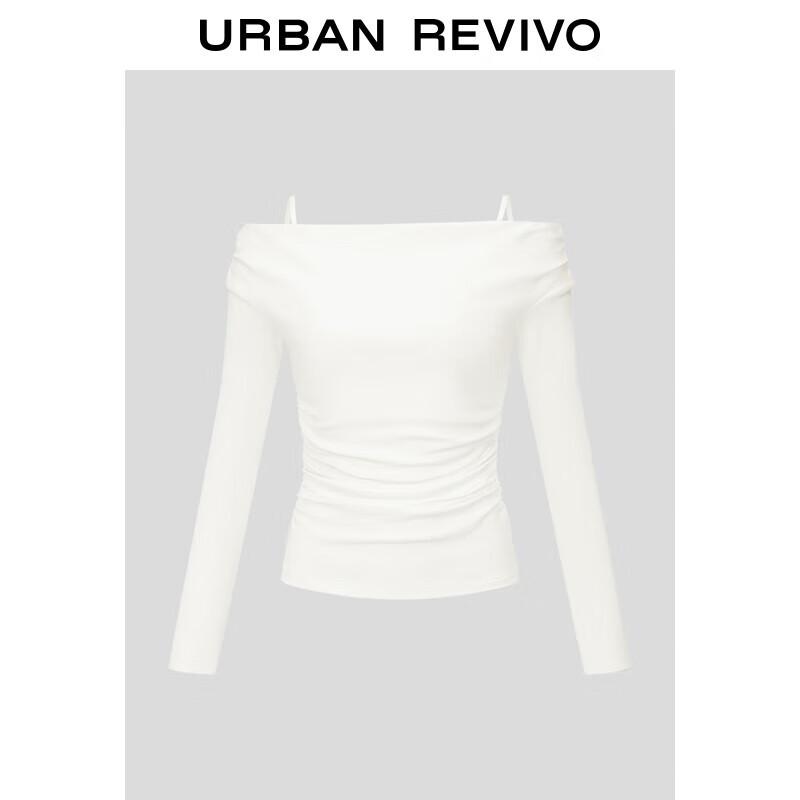 UR 2025 Autumn Off-Shoulder Pleated Slim T-Shirt XL