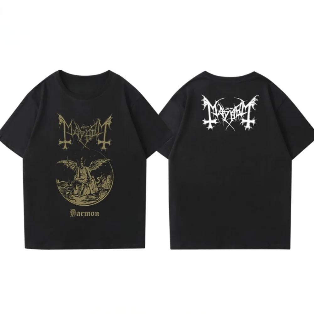 2025 New Mayhem Hem Hem Band Perimeter Short Sleeve T-shirt Men Women Loose Norwegian Y2k Black Metal Rock Band Half Sleeve