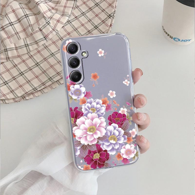 Flower Soft Clear Silicone Case For Xiaomi Redmi Note 13 14T 15 Samsung A55 A35 S24 FE iPhone 15 Huawei Honor 200 Camera Protective Shockproof Cover