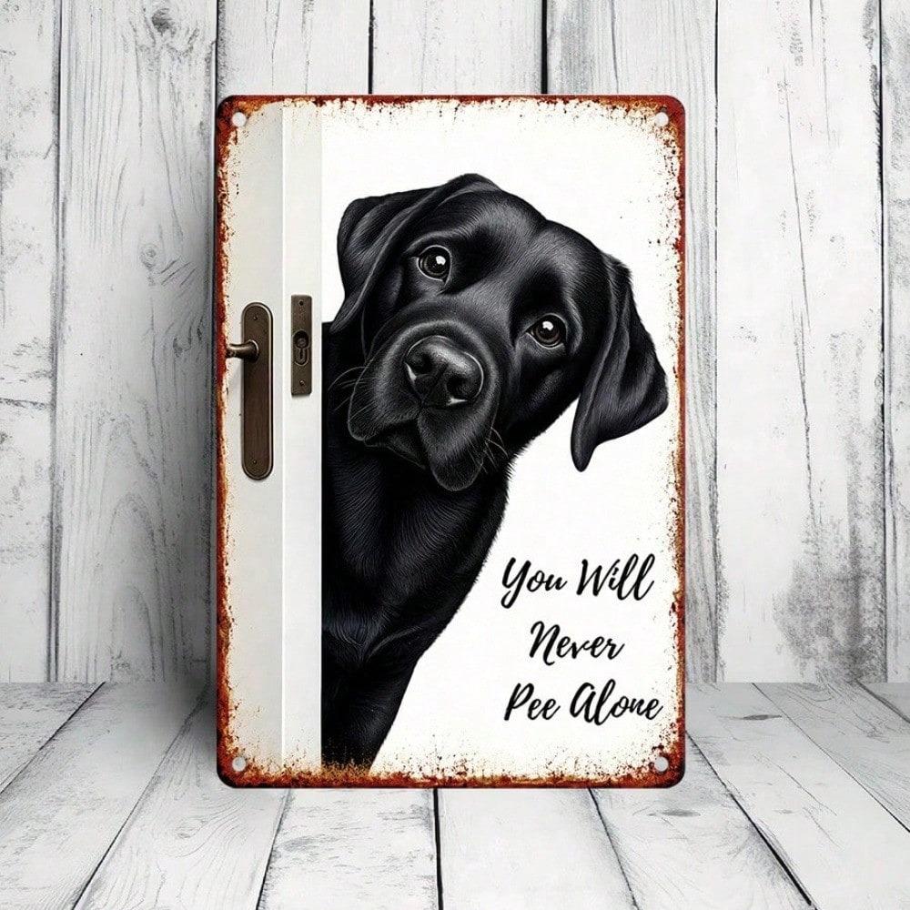 1PC You Will Never Walk Alone Vintage Tin Sign, Black Lab Dog Art, Sturdy Metal Plaque for Dog Lovers Home Decor